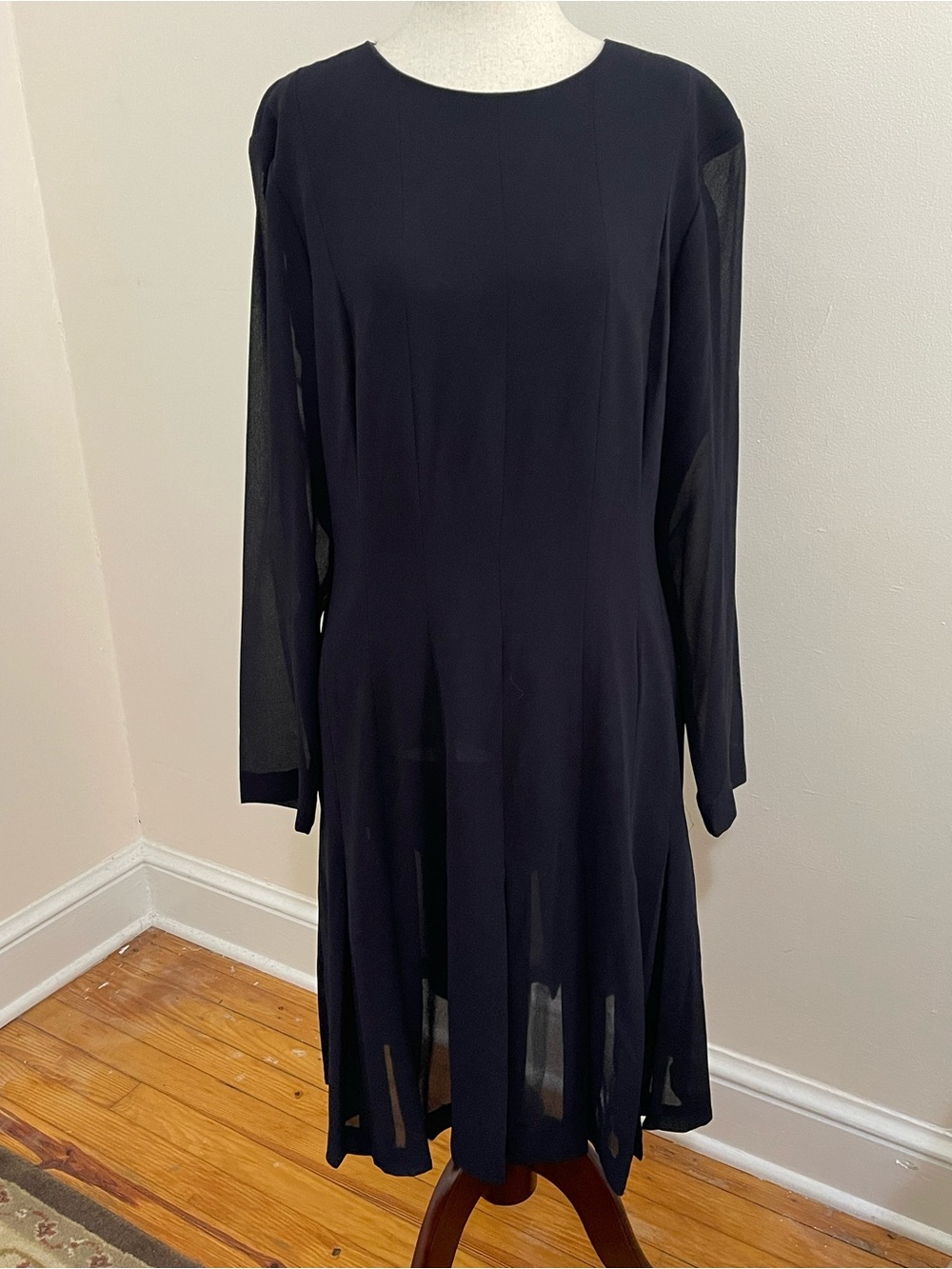 Vintage Talbots Navy Sheer Panel Midi Dress Made in USA Size 16